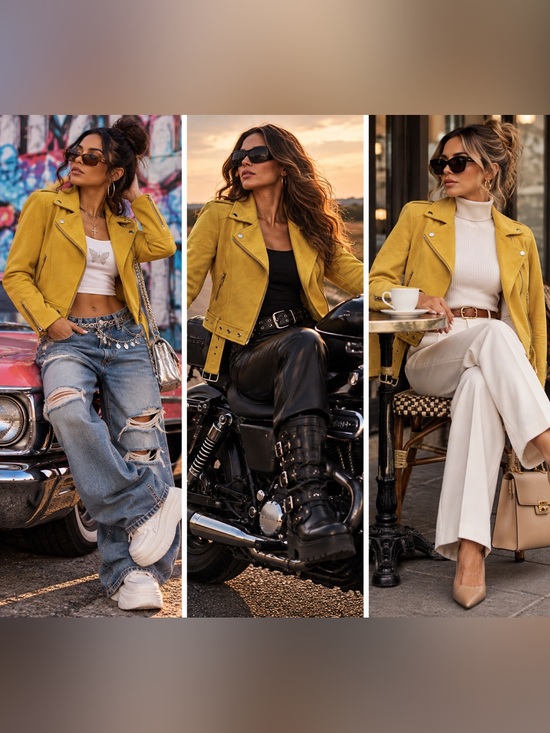 Blashe Jackets & Blazers - Blashe Mustard Yellow Faux Suede Moto Biker Jacket Size S Belted Zip Y2K